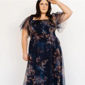 Baltic Born Cassandra Tulle Maxi Dress | Dark Blue Floral - XL